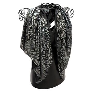 Womens Black Metallic Silver Patterned‎ Polyester Scarf Wrap